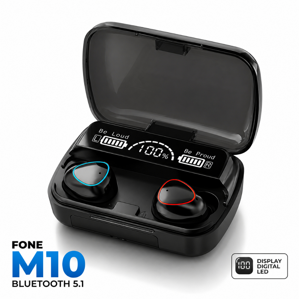 M10 Fone De Ouvido bluetooth 5.1 Com display Led Tws Touch Redução De Ruído  Sem Fio