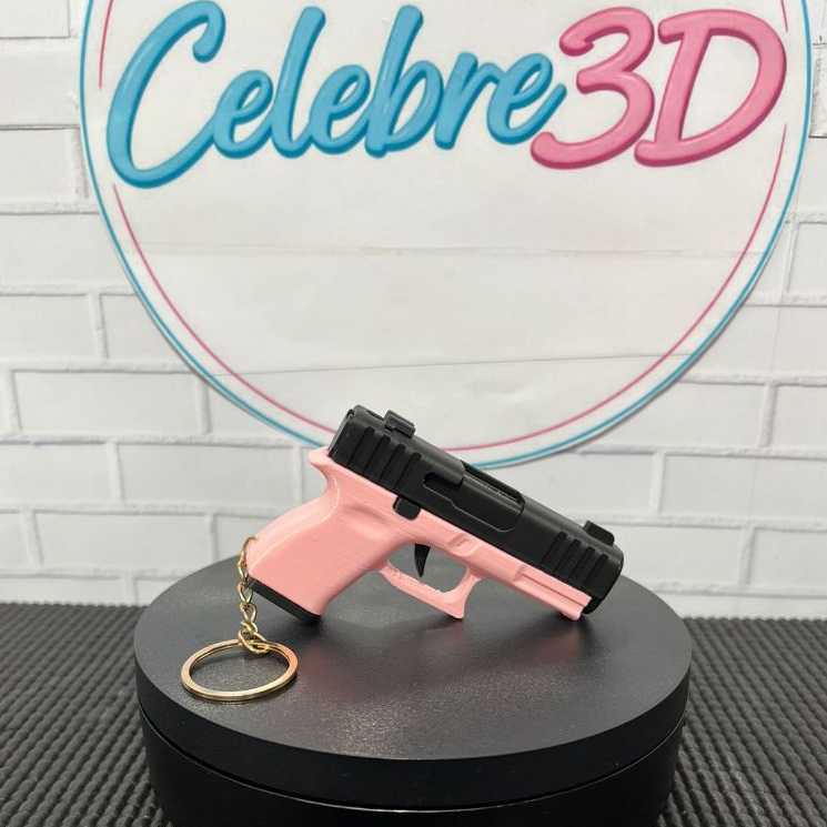 CHAVEIRO ARMINHA ARTICULADA-ESTILO GLOCK ROSA CLARO-MINI ACESSÓRIO-CHAVES-BOLSAS-ACESSÓRIO MILITA-TÁTICO-MILITAR