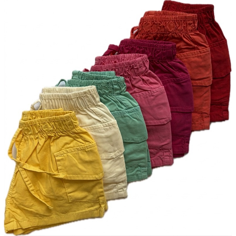 Short Cargo Infantil Menina Com Elástico Cintura Blogueirinha Bolsos Laterais Verão Confortável