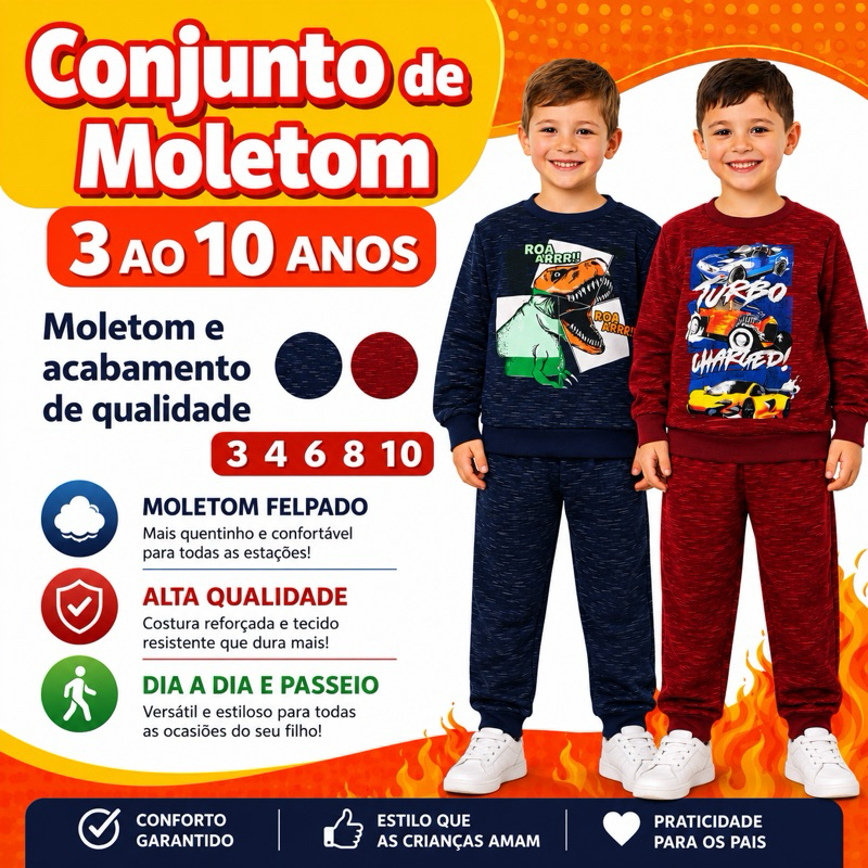 Conjunto de Moletom Peluciado Infantil Inverno Menino Roupa Infantil Quentinho Tamanho 3 ao 10 Anos