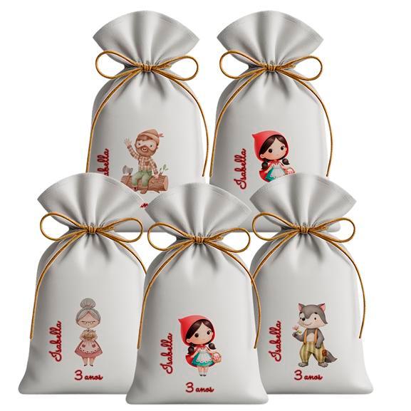 Kit 15 Saquinhos Sacolinhas Lembrancinha Tecido Personalizado Chapeuzinho Vermelho Sortidos