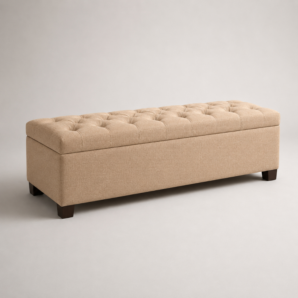 Bau Recamier Estofado com Baú 120cm - Com Pés Amadeirados - Sofisticado Moderno e Útil