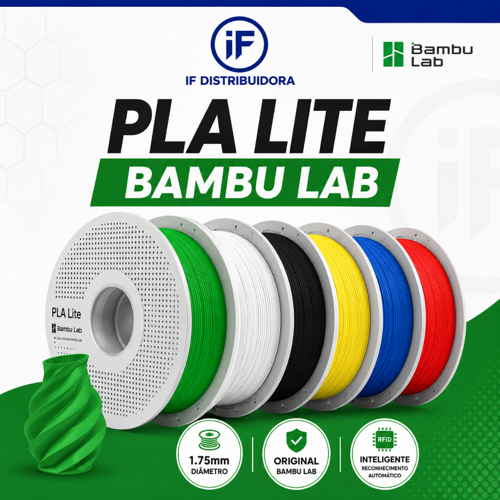 Filamento PLA Bambu Lab Lite 1Kg 1.75mm Original com Carretel Várias Cores Impressora 3D