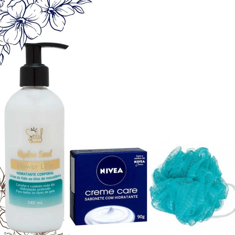 Kit com 1 Hidratante + Sabonete + Esponja De Banho
