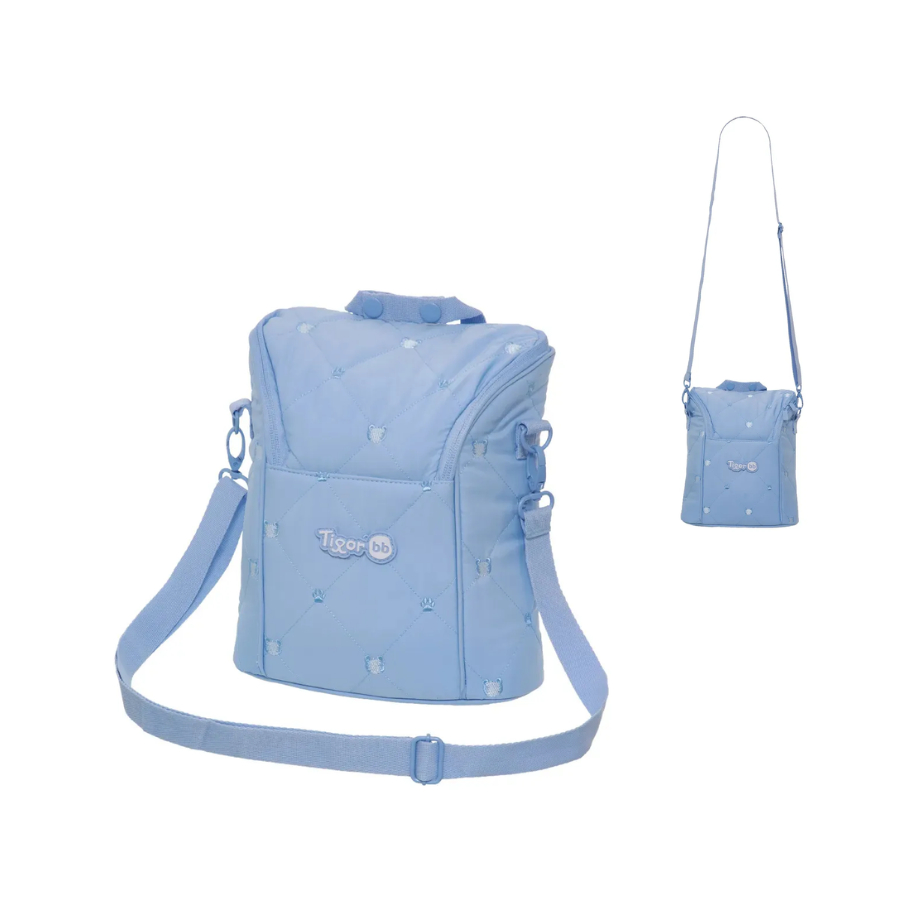 Porta Mamadeira Maternidade Bolsa Térmica Tigor T Tigre 28cm Com Zíper e Alça Ajustável Azul Original - Pacific