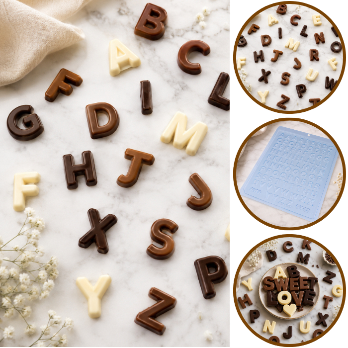 1~10 Forma Simples Mini Alfabeto 9743-(E4) em Acetato BWB Para Bombom e Doces de Chocolate e Confeitaria.(CHOCO)