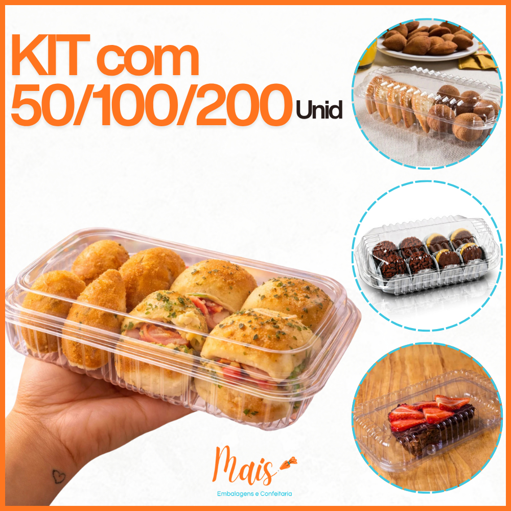 Embalagens Pote PET Transporte com Tampa baixa Articulado (Eco-08 ) Para  Doces e Salgados Kit com 50/100/200 unidades