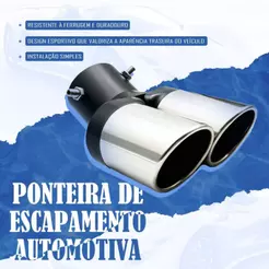 Ponteira de Escapamento Dupla Inox Universal Cromada Tuning Carro Saída Dupla Esportiva