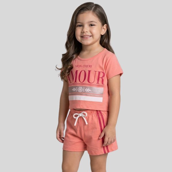 Conjunto Infantil Verão Roupa Menina Blusa Cropped Shorts Confortável Fresquinho Tamanho 4 ao 14