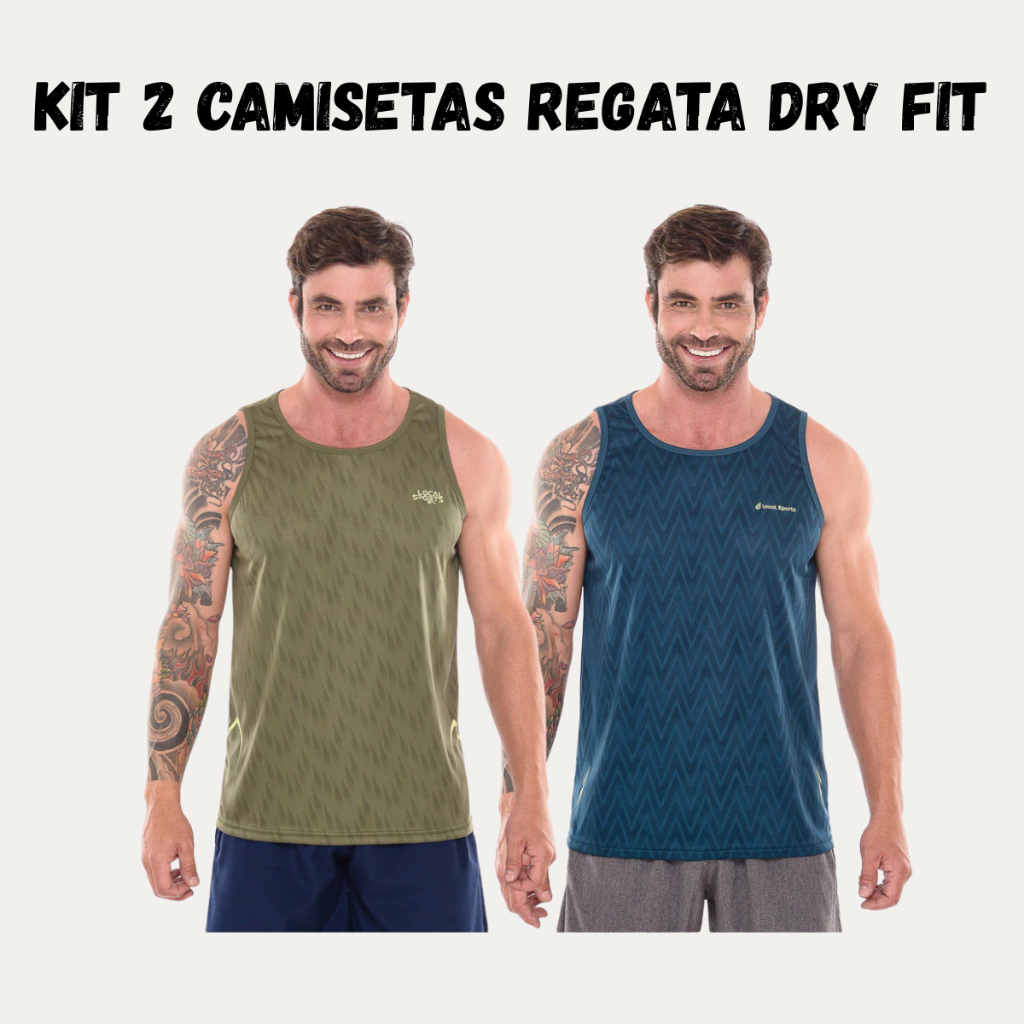 Kit 2 Camisetas Regata Dry Fit Regata Masculina Esportiva Básica Leve Alta Qualidade Estampada Treino Casual Exercícios