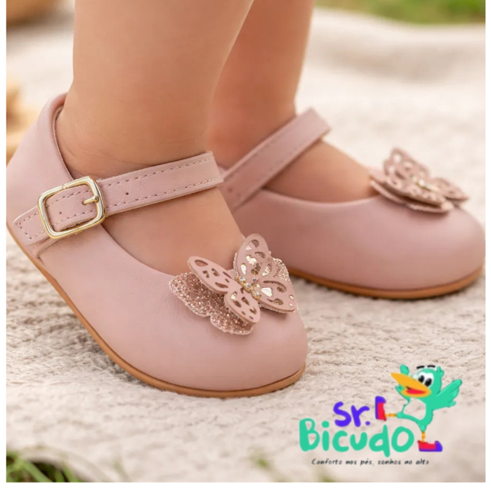 Sapatilha Infantil Bebê Menina com Borboleta Glitter – Conforto e Estilo para Bebê Menina
