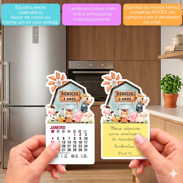 FAZENDINHA CELEIRO AZUL MINI CALENDÁRIO OU BLOCO DE RECADOS ARTIGO DE FESTAS LEMBRANCINHA DE ANIVERSÁRIO