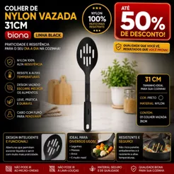 Colher De Nylon Vazada 31Cm Black Biona