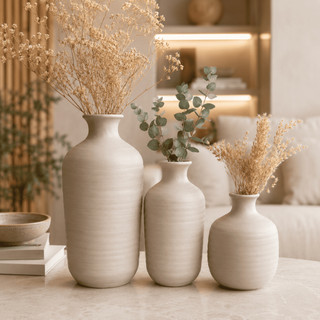 Kit Trio de Vasos Duna Premium Cerâmica Alta Qualidade Luxo Decoração Casa Sala Mesa