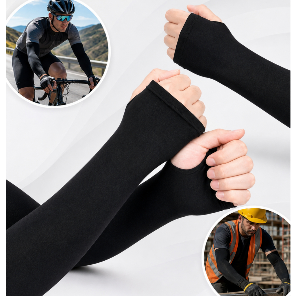Par Manguito Manga Solar Uv Protetor Motoqueiro Ciclista Universal Preto