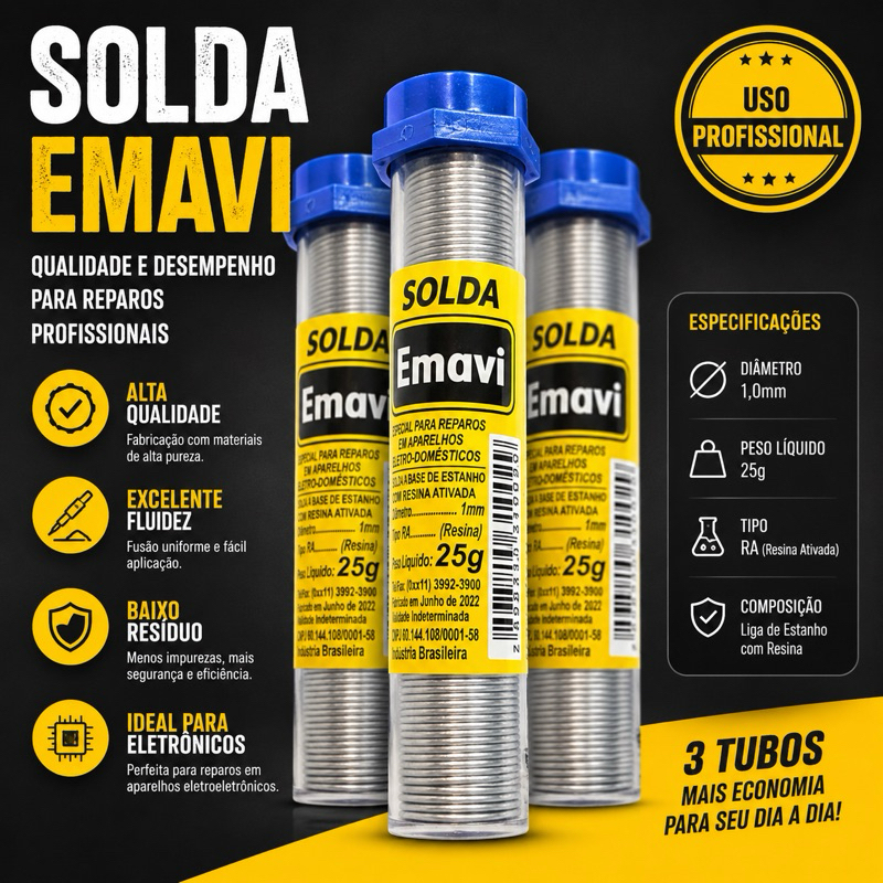 Estanho Solda Tubo 25G - Kit Com 3 Unidades