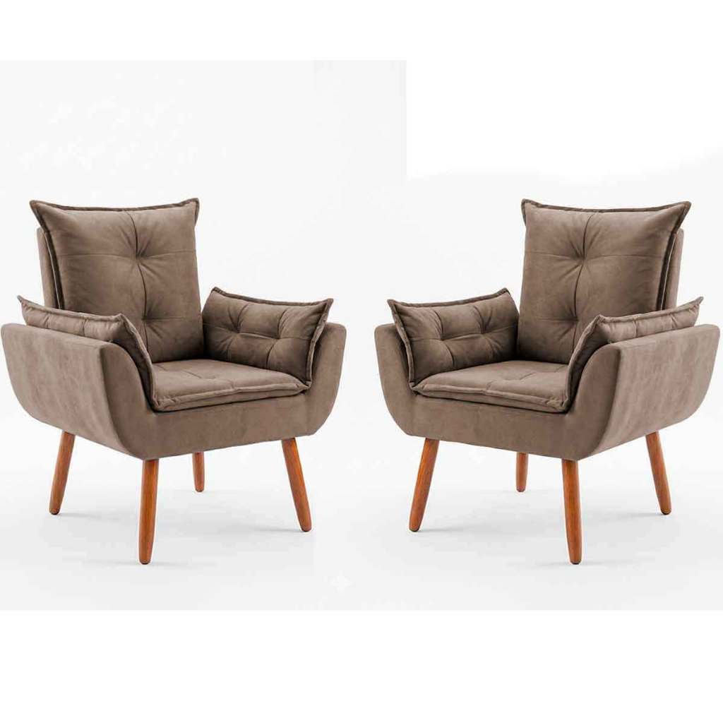 Kit 2 Poltronas Decorativa Opala Pés Palito Premium Reforçada Cozinha Quarto Suede Várias Cores Luxo