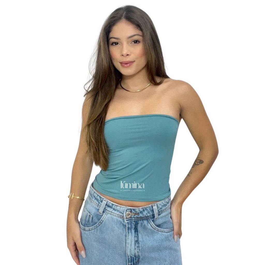 Top Tube Blusa Cropped Poliamida Tomara Que Caia Tamanho Único Sem Bojo