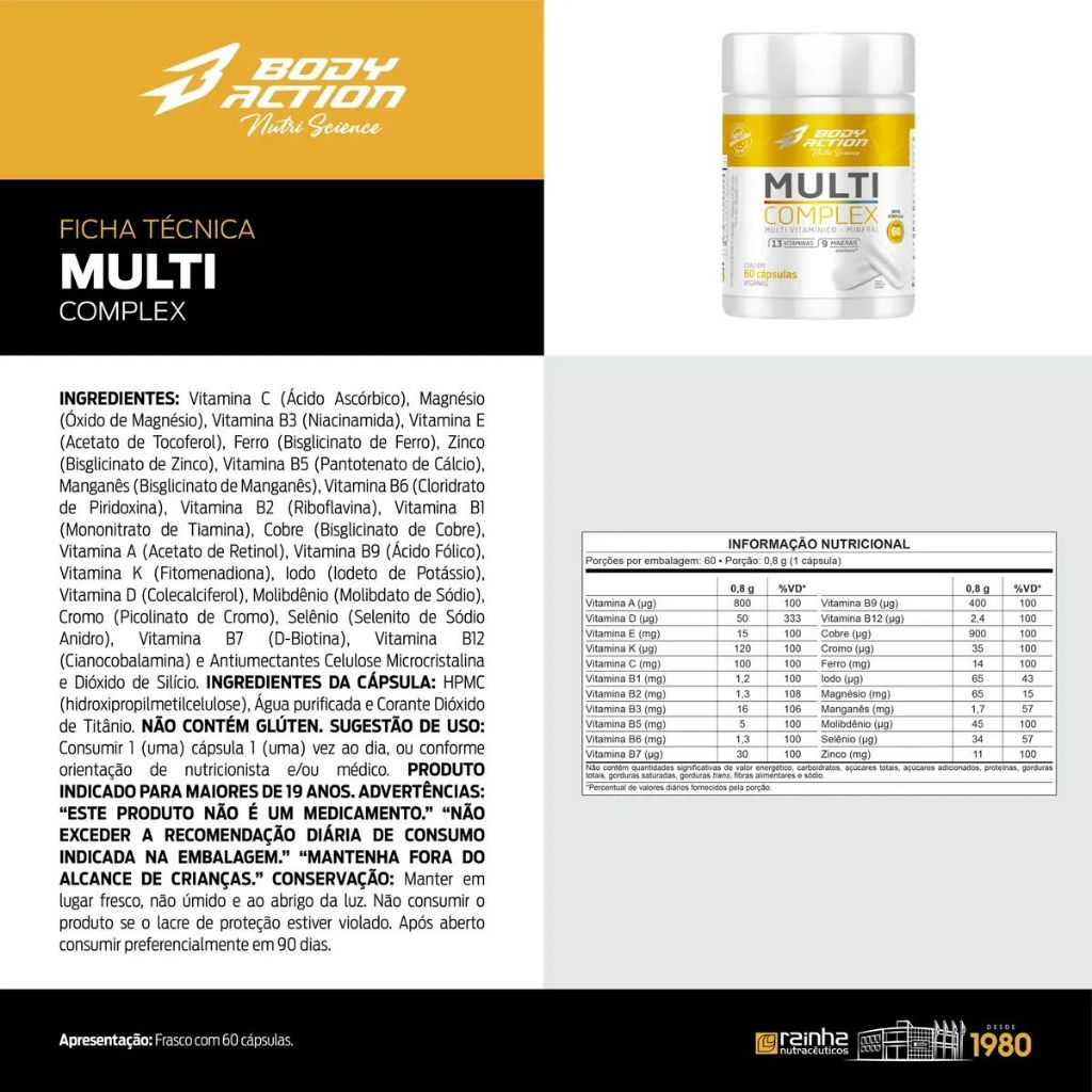Multivitamínico Multicomplex 60 Cápsulas 1/dia Bodyaction — imagem 2 de 2