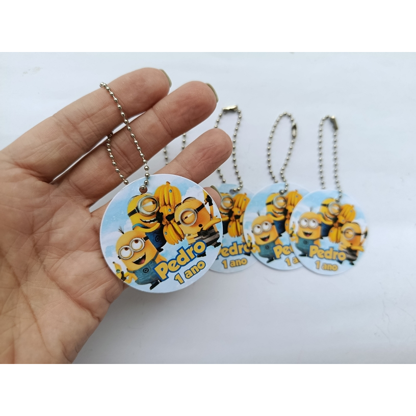 20/30/40/50 Tag Redonda 5cm Personalizada MINION com correntinha - Tag para lembrancinha - Tag MINION