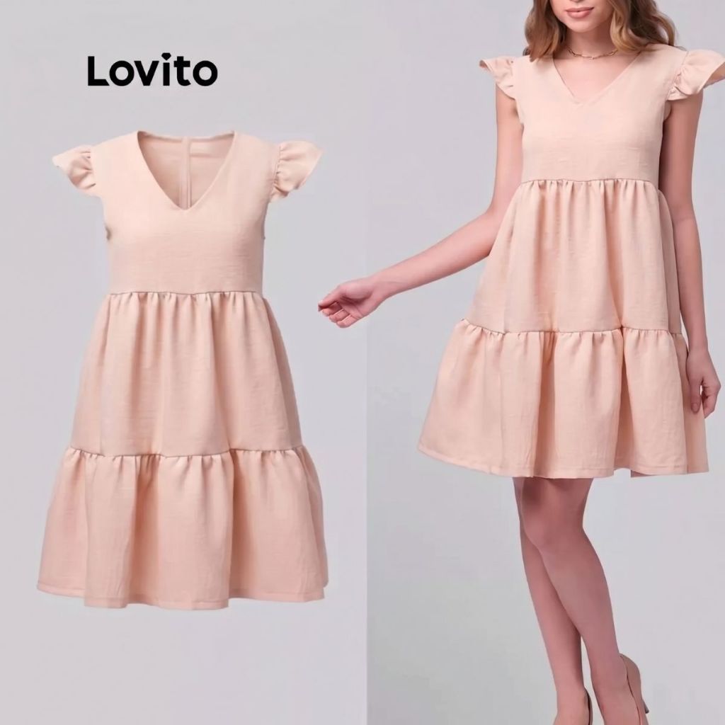 Lovito Vestido Feminino Curto com Babados DRB266BRL295