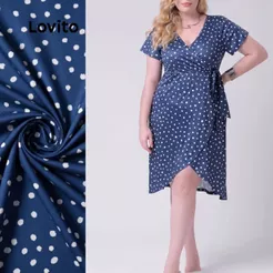 Lovito Vestido Feminino Envelope Estampa Poá Plus Size DRB422BRL451