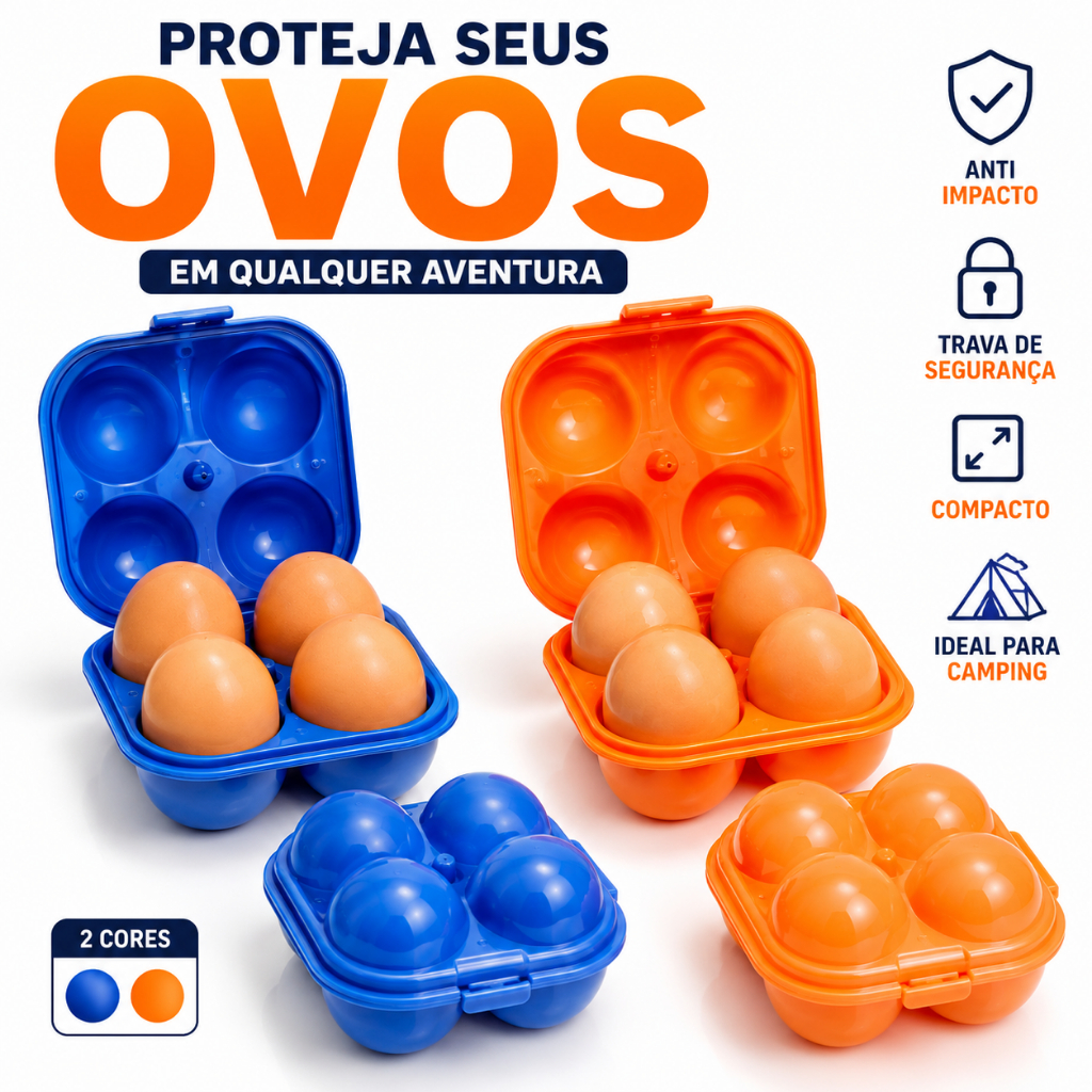 Porta Ovos Rígido Camping Case 4 Ovos Anti Impacto