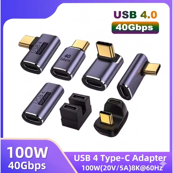 Adaptador USB Tipo C, 90 graus, lateral, vertical, Carregamento 100W, usb4