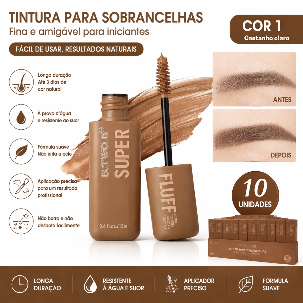 B.TWO.B Super Fluff Kit 10 Tinturas para Sobrancelhas, Cor Castanho Claro e À Prova D'água
