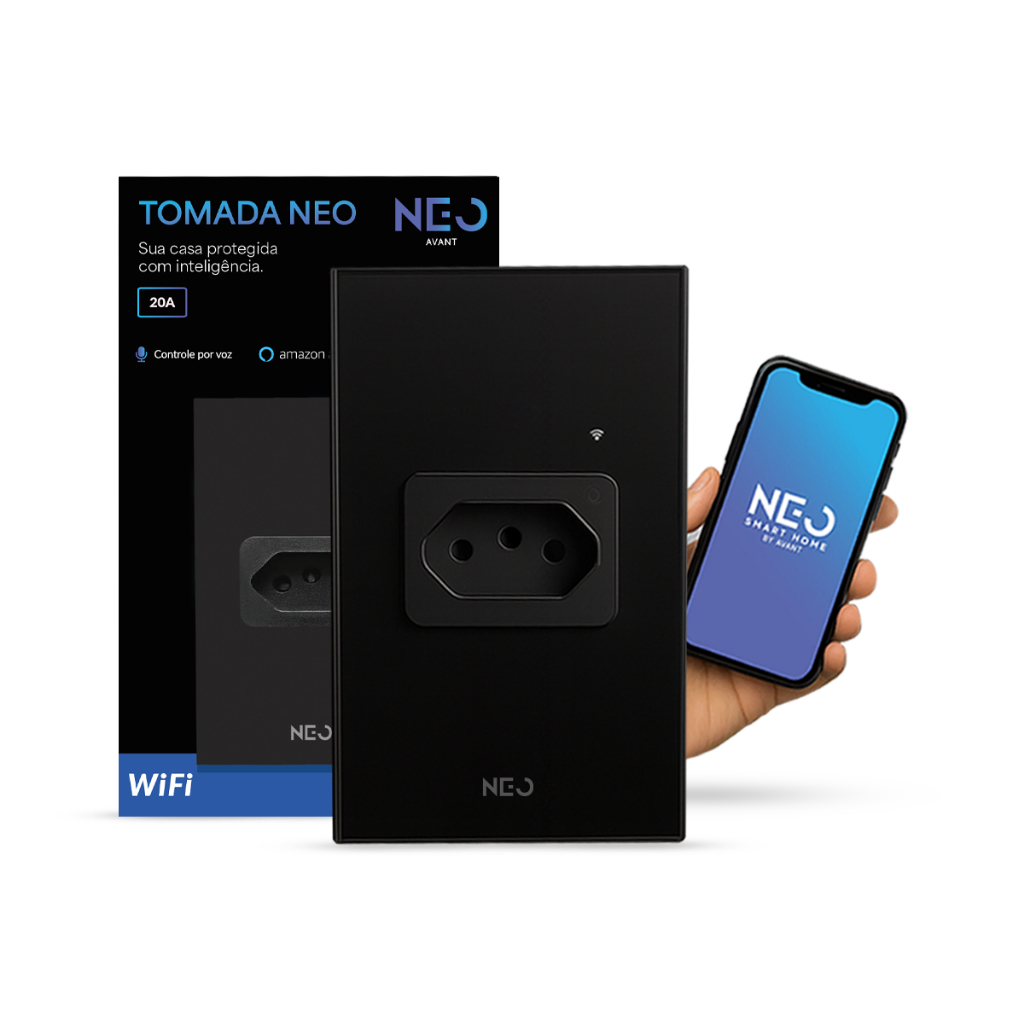 Kit 4, 5 ou 6 Tomadas Inteligente Smart Wi-fi 2.4 GHz 20A Bivolt Preto Avant Neo