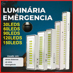 Luminária Emergência Lâmpada 150, 120, 90, 60 ou 30 Leds Recarregável Bivolt Luz Branca Fria