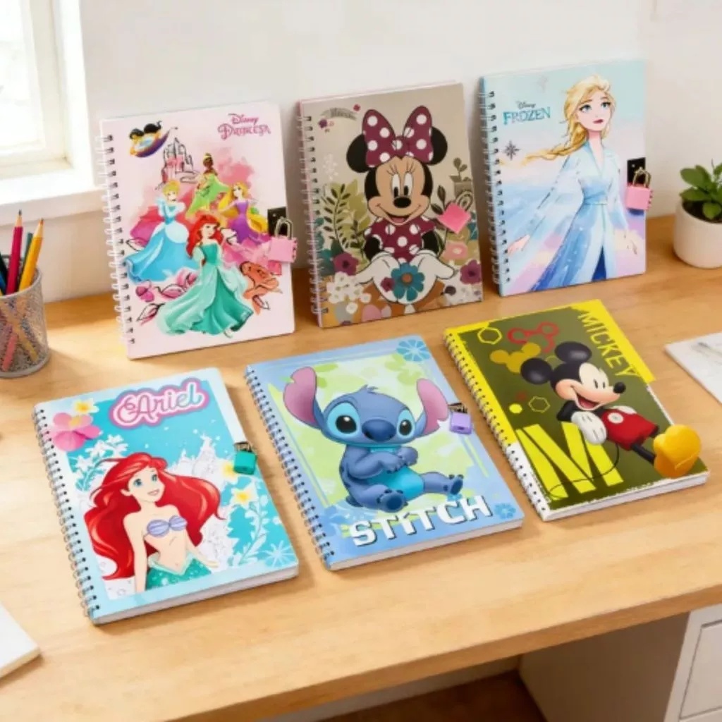 Caderno Diário Agenda com Cadeado Infantil Borboletas Urso Frutas Diário Infantil Menina 48 Folhas