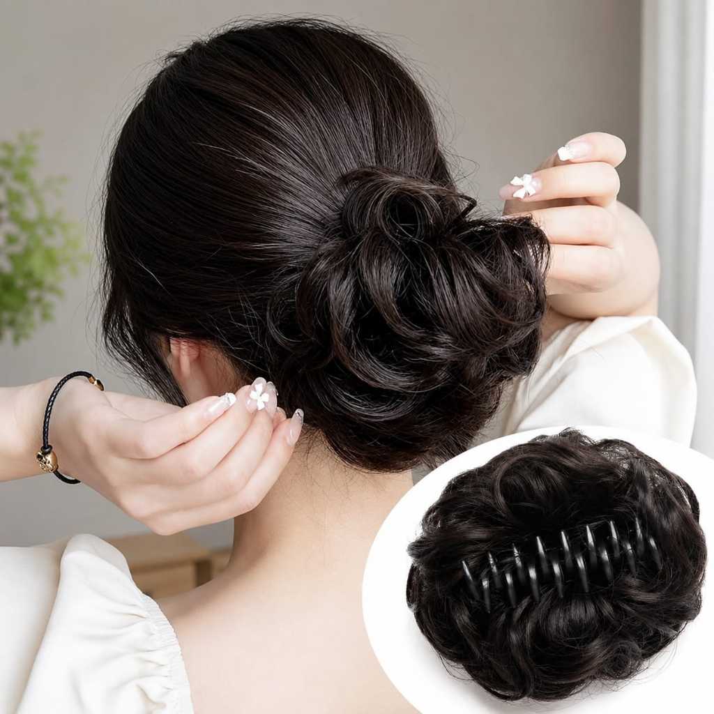 Peruca De Cabelo Preto Feminina Com Grampo Coreano Efeito Natural