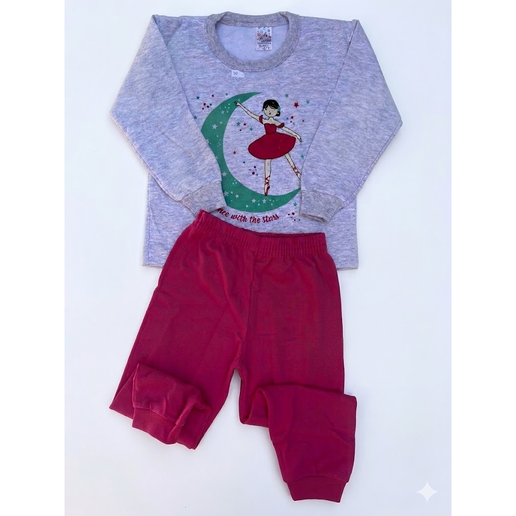 Conjunto Moletom Menina Sem Capuz Forrado Infantil  3 Anos Estampado