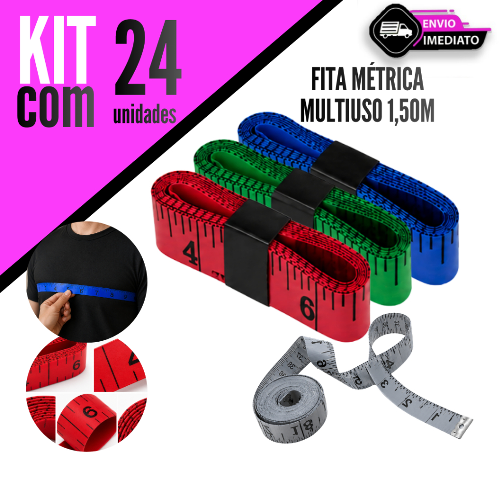 Kit 24/12/10/06 Fita Métrica Flexível 1,5m para Medição Costura e Corpo