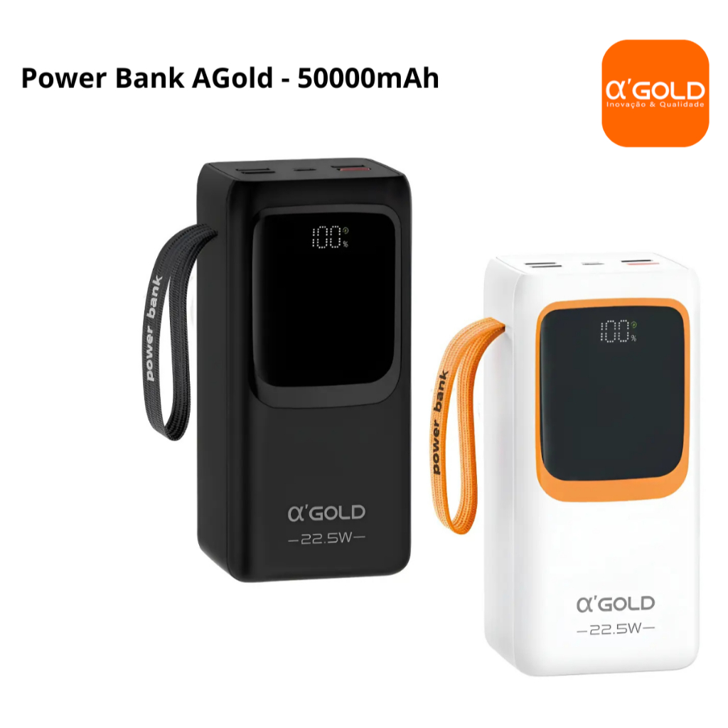 Carregador Power Bank A'Gold BTE-61 50000mAh | Carregamento Rápido 22,5W PD | Lanterna LED | 7 Portas