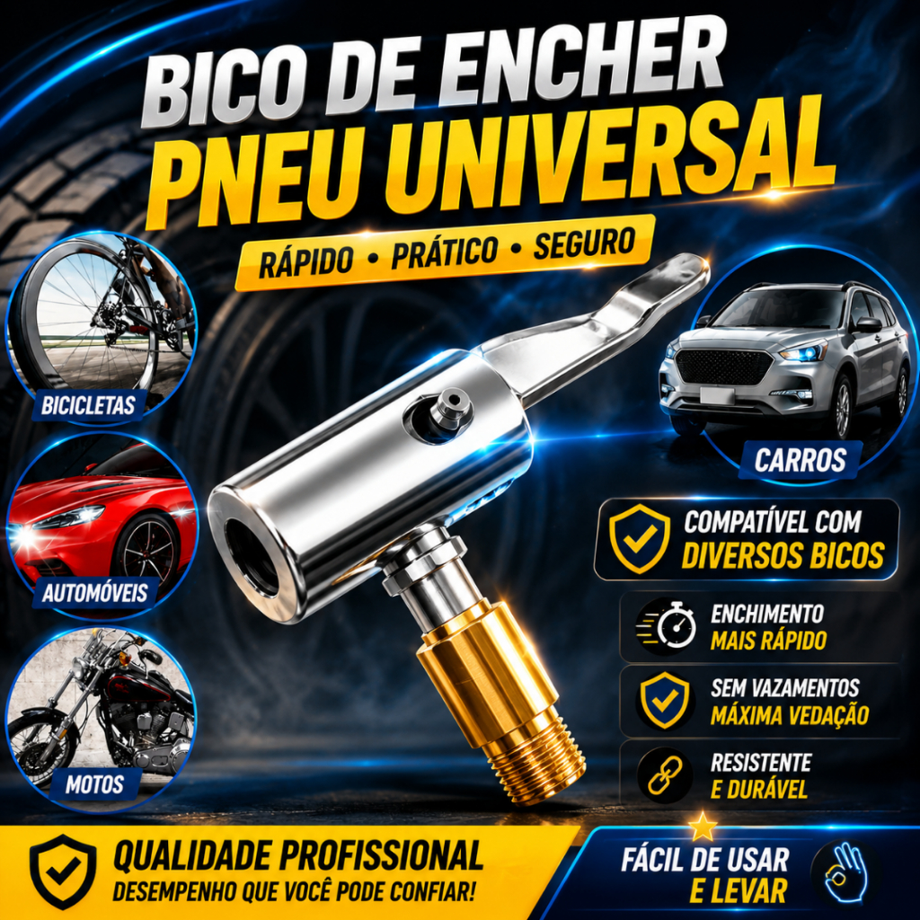 Bico Inflador de Pneu com Presilha Universal Carro Moto Bicicleta Adaptador Válvula Bomba de Ar