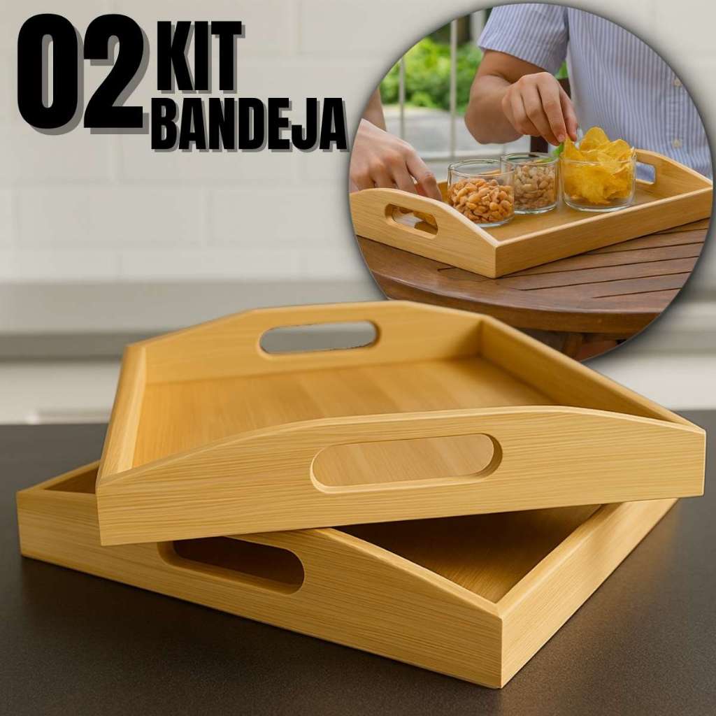 Bandeja De Bambu Para Cozinha Conjunto Retangular Café da Manhã Cantinho