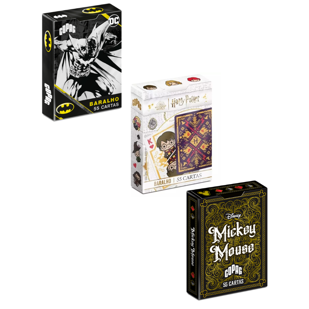Kit com 2 Baralho de Cartas Copag 55 cartas Batman, Hatty Potter e Mickey Mouse