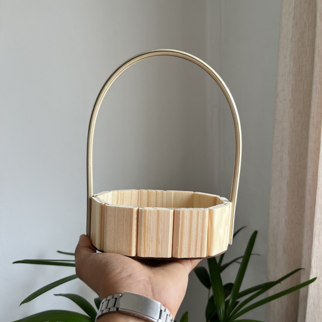 Kit 10 Cestas Oval de Madeira Pinus 15cm com Alça