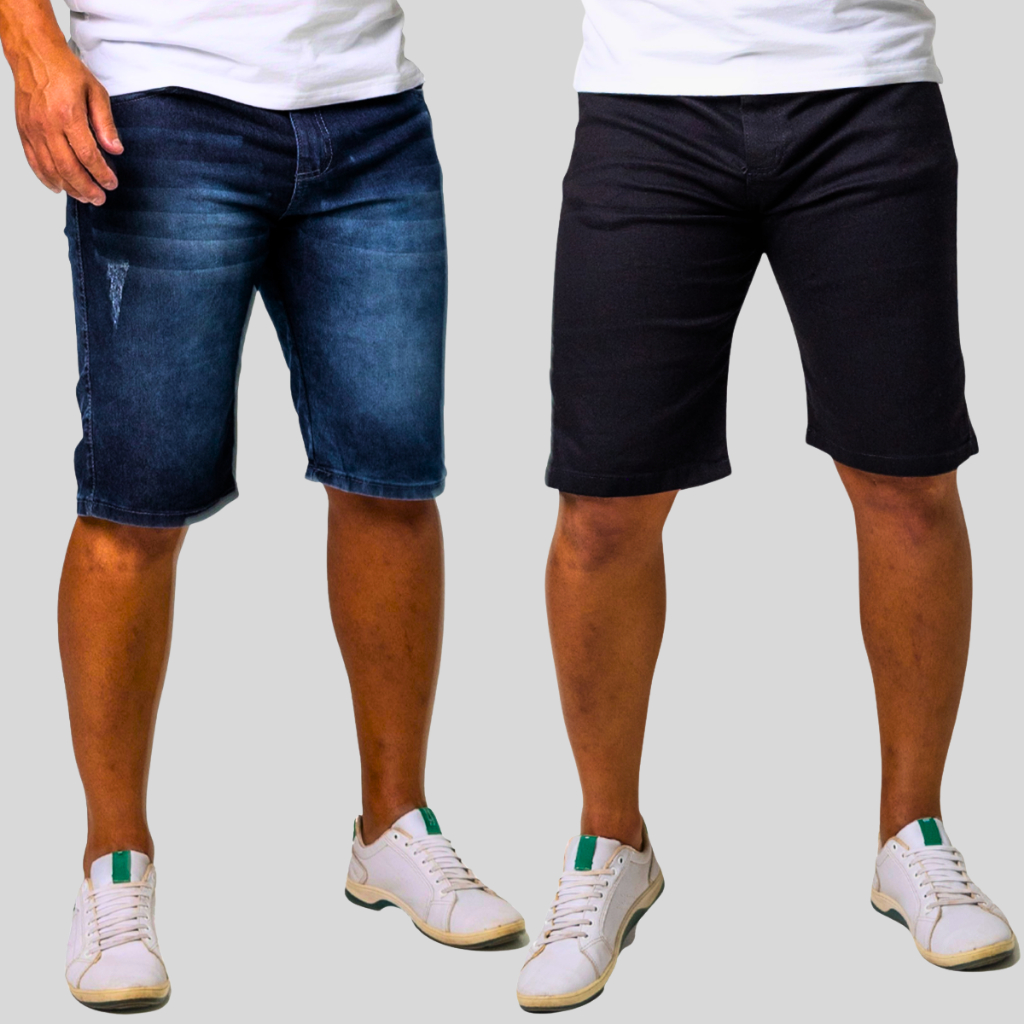 Kit 2 Bermudas Jeans Com Elastano Masculina Lycra Premium Conforto Absoluto - 36 ao 48 | Lions Dia dos Pais