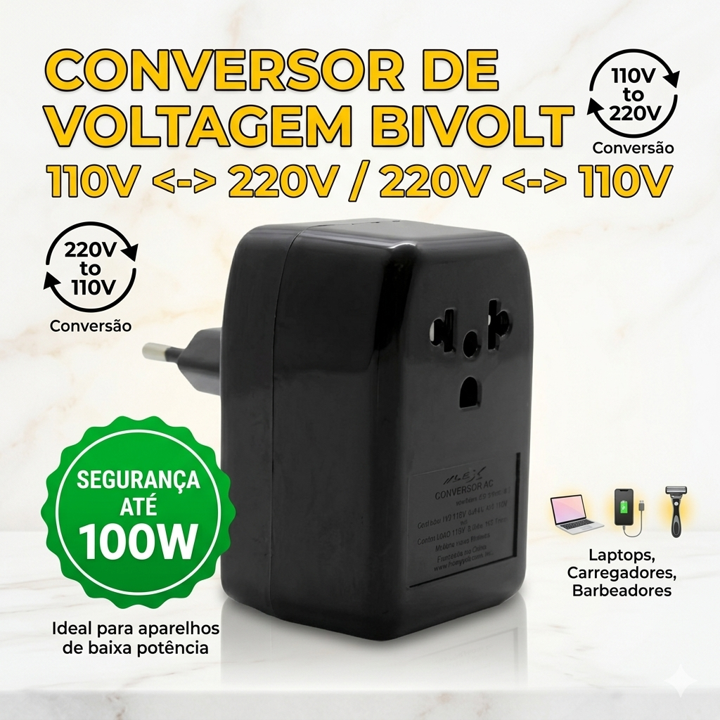 Transformador Conversor de Voltagem Bivolt 220v/110v 100W Portátil Tomada Universal LivStar