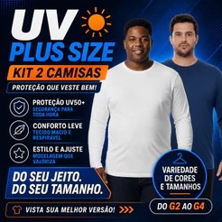 Kit 2 Camisas Masculina Plus Size Manga Comprida Dry Fit Conforto Proteção Solar UV