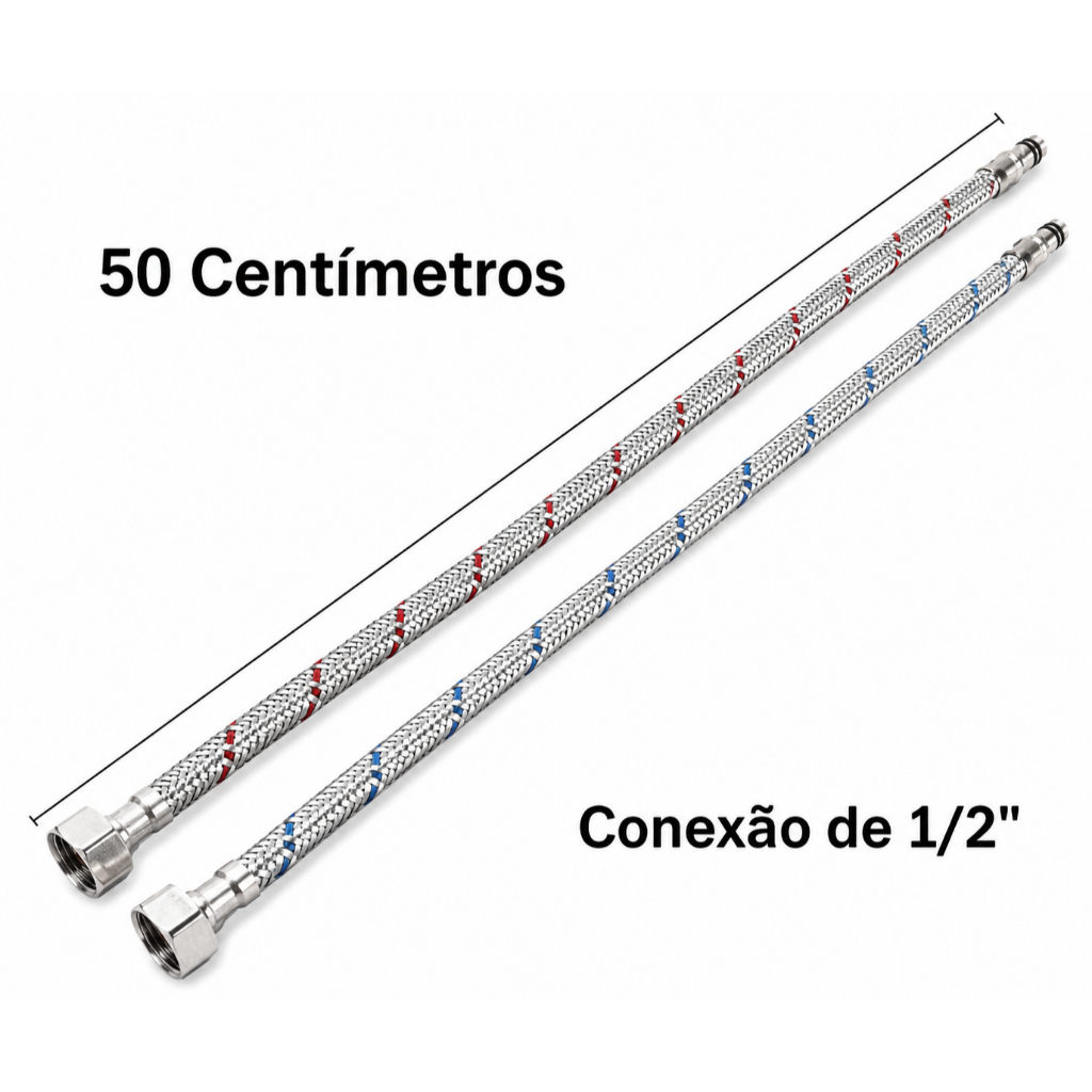 Par de Engates Flexíveis para Misturador Monocomando 50cm | Acabamento Prateado | 1, 2, 3, 4, 5 Unidades