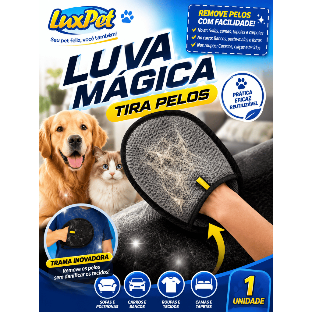 Luva Mágica Tira Pelos Removedor De Pelos Cachorro Gato Sofá Roupa Carro Reutilizável + Bolinha Brinde