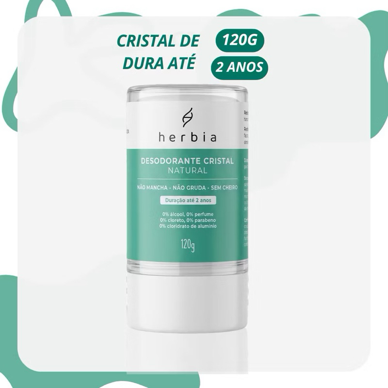 Herbia Desodorante 120G Natural Stick Cristal pedra sal sem cheiro alumínio parabenos perfume vegano