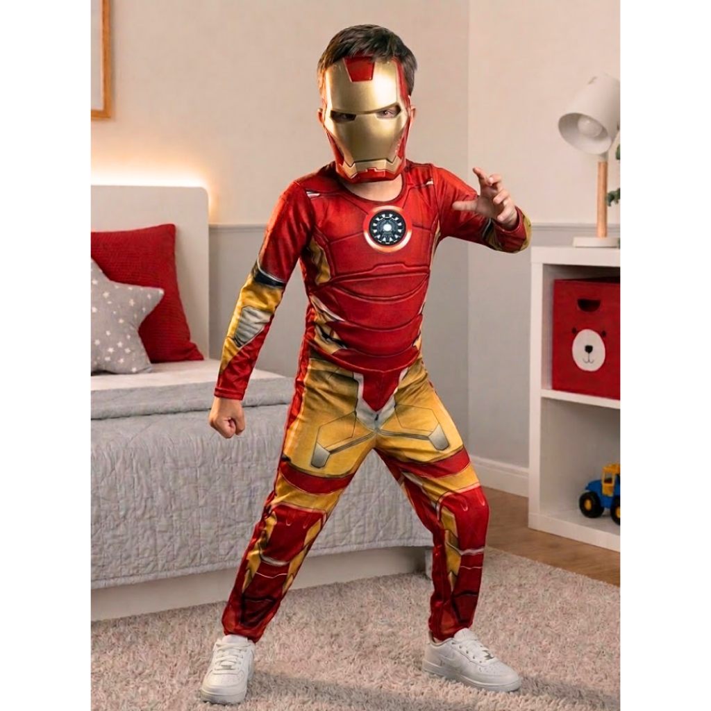 Fantasia Do Homem De Ferro Longa Com Enchimento E Mascara