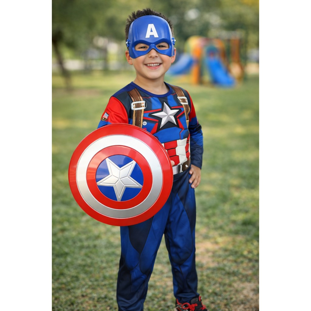 Roupa Infantil Personagem Capitão América Longo Com Escudo