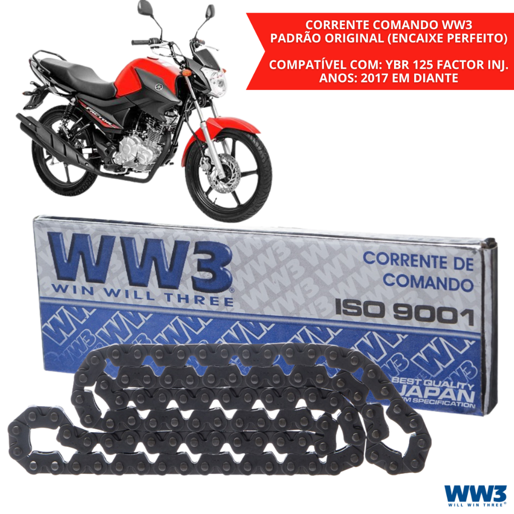 Corrente Comando WW3 Para Yamaha Factor 150 Yamaha Factor YBR 125  Injeção 96 Elos Alta Resistência