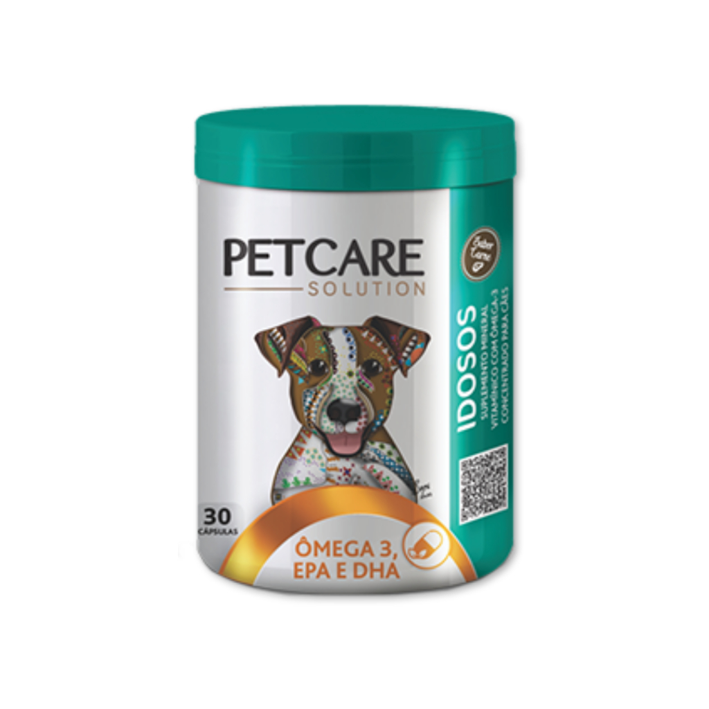 Suplemento Omega 3 Para Caes Senior Pet Care Solution Idosos EPA e DHA 30 Cápsulas